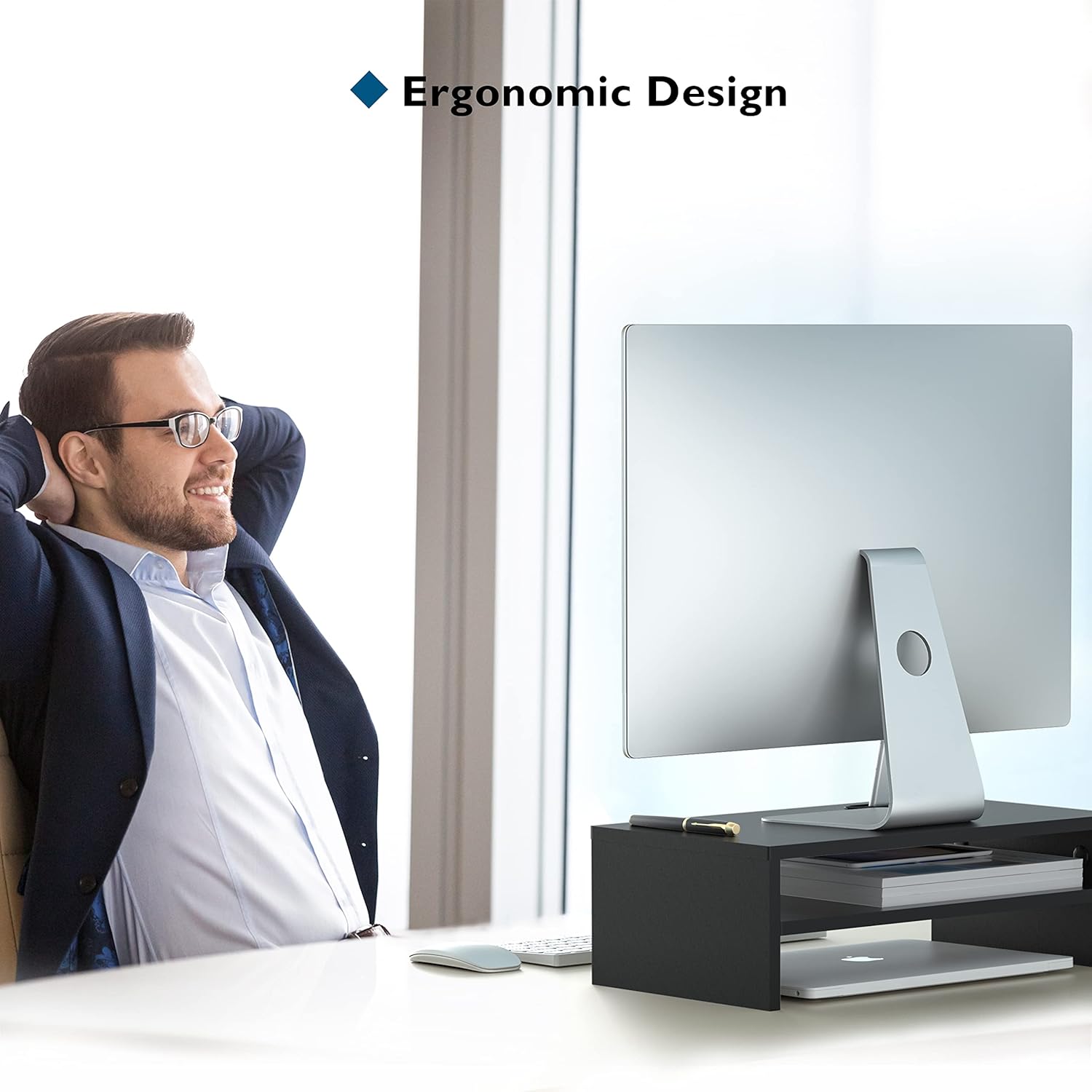 Modern Monitor Riser with Built-In Organizer