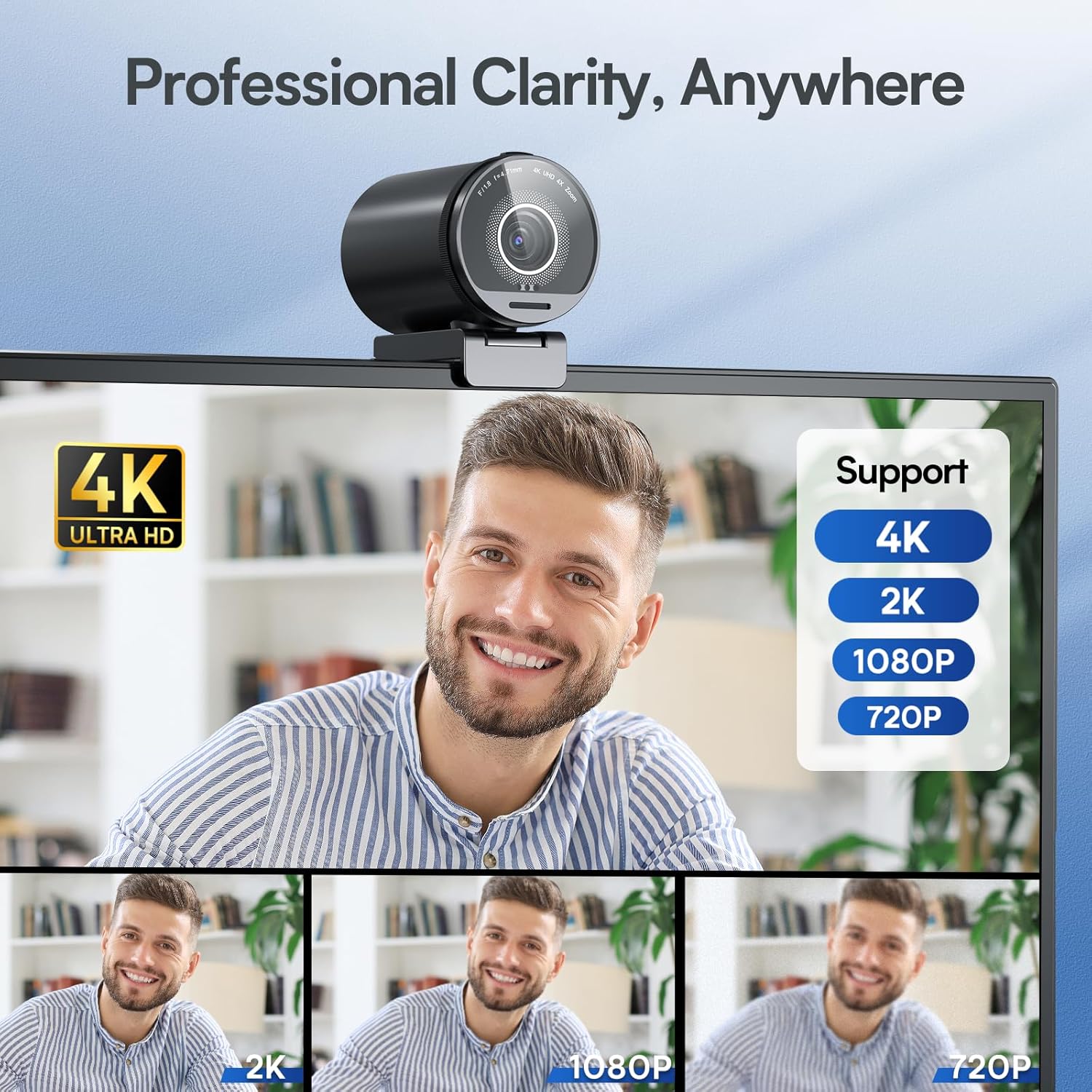 Studio-Quality 4K Webcam with Dual Mics