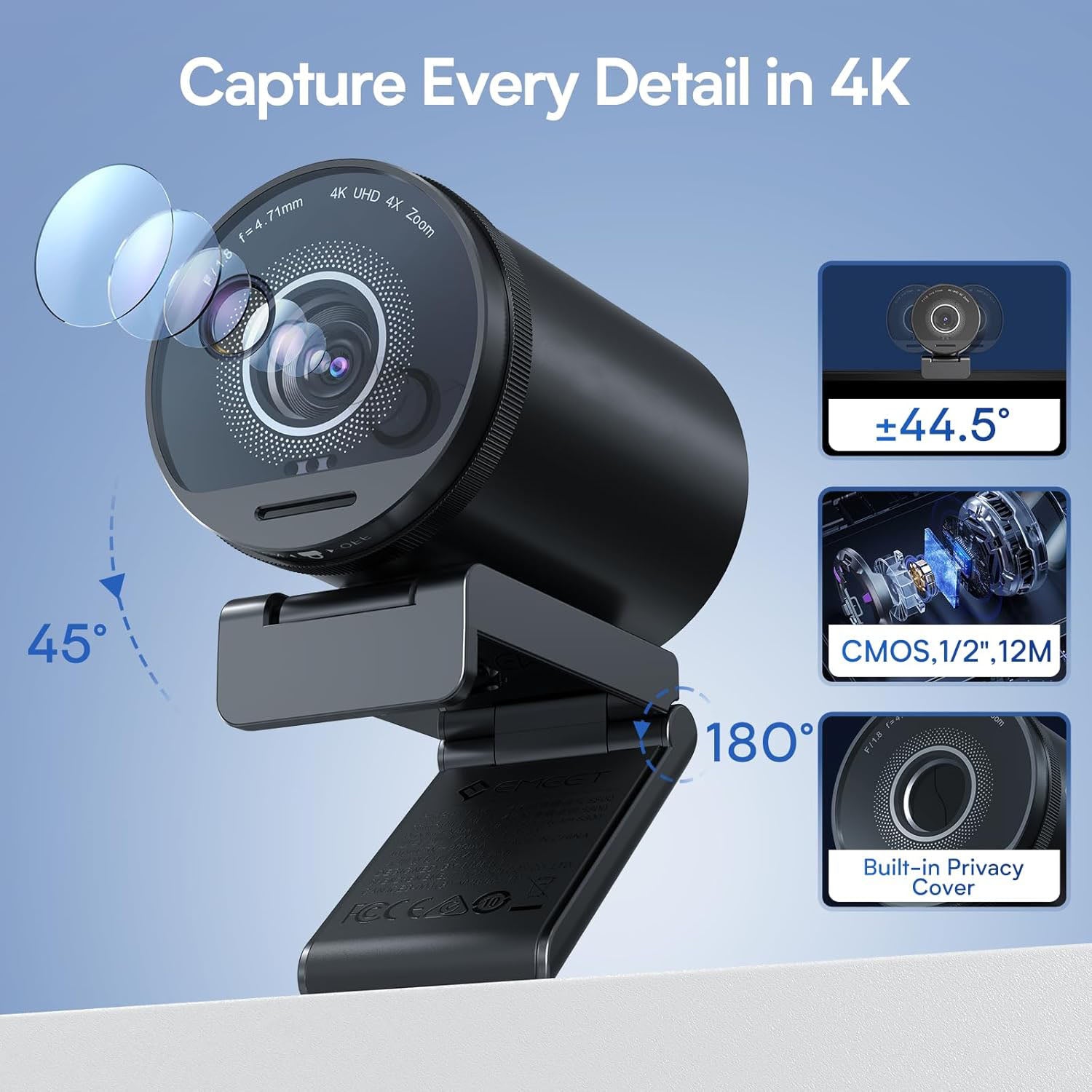 Studio-Quality 4K Webcam with Dual Mics